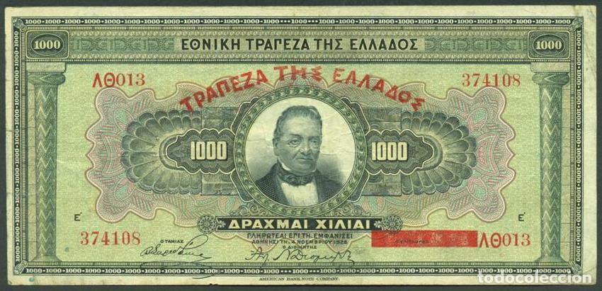 Billetes extranjeros: GRECIA. Emision provisional del 1928. 1000 drachmai S/F. Pick 100 b.