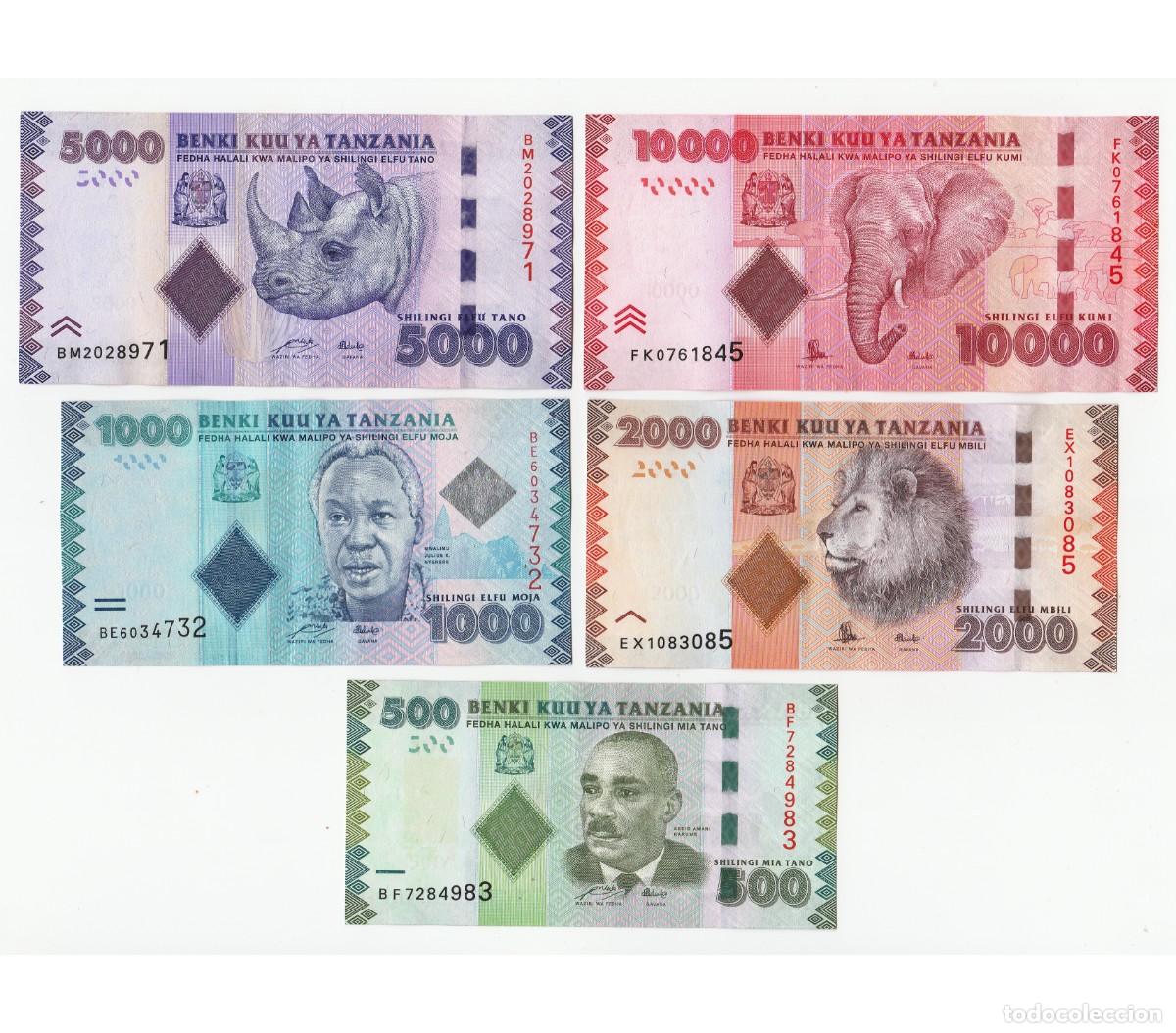 Billetes extranjeros: Tanzania Set Completo 500 1000 2000 5000 10000 Chelines 2010-2020 Sc / Unc