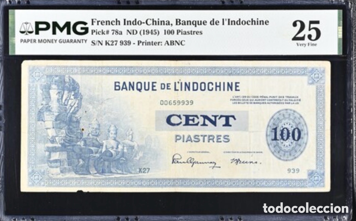 Billetes extranjeros: Billete 100 Piastres French-Indochina 1941 PMG 25 p78