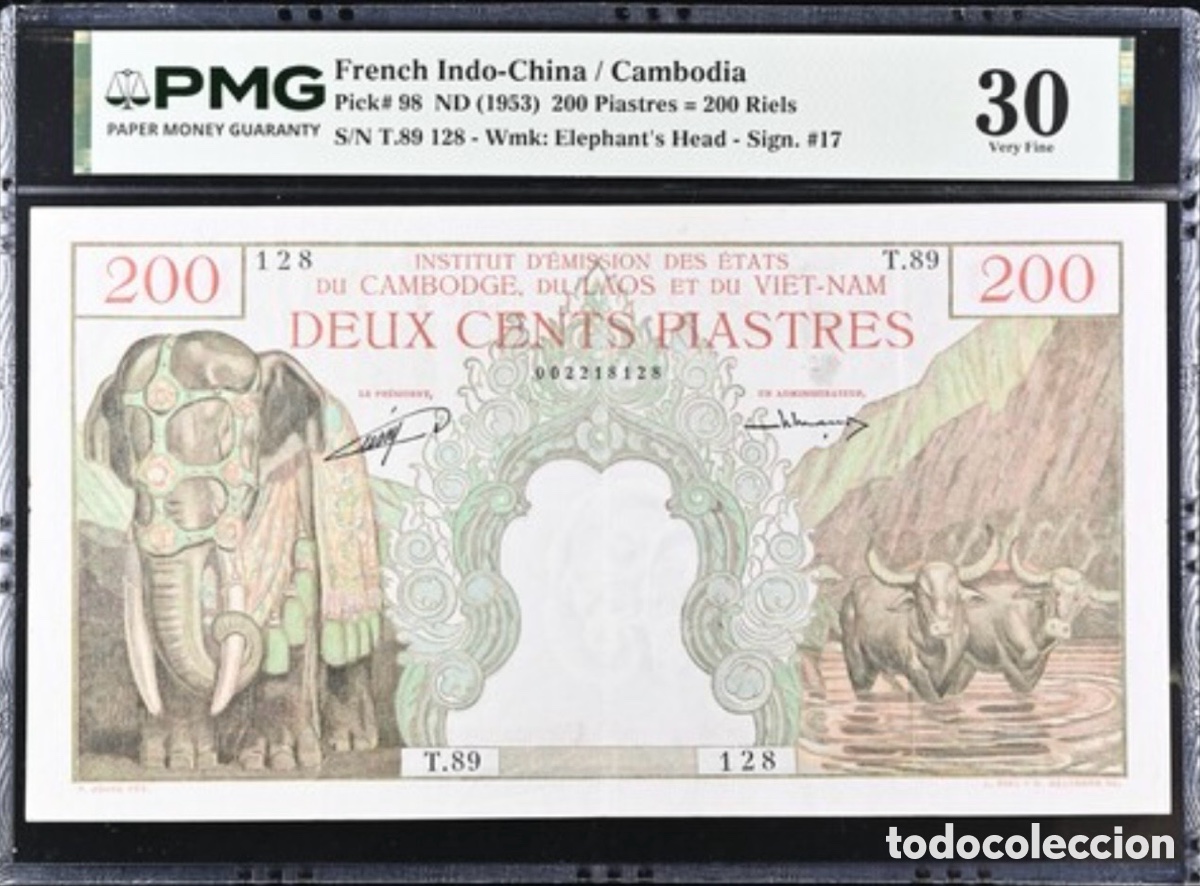 Billetes extranjeros: Billete 200 Piastres French-Indochina Cambodia 1953 PMG 30 p98