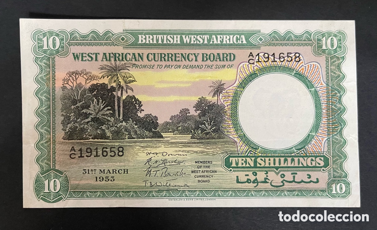 Billetes extranjeros: CMC AFRICA BRITANICA DEL OESTE (BRITISH WEST AFRICA) 10 CHELINES 1953 PICK 9A MBC+