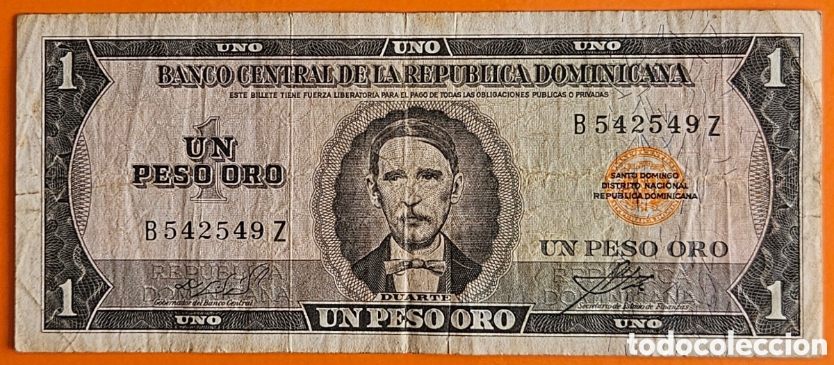 Billetes extranjeros: REP. DOMINICANA, UN PESO ORO.