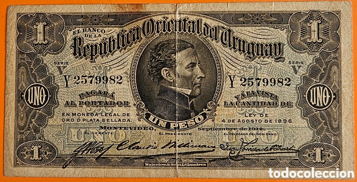 Billetes extranjeros: URUGUAY, UN PESO, 1896.