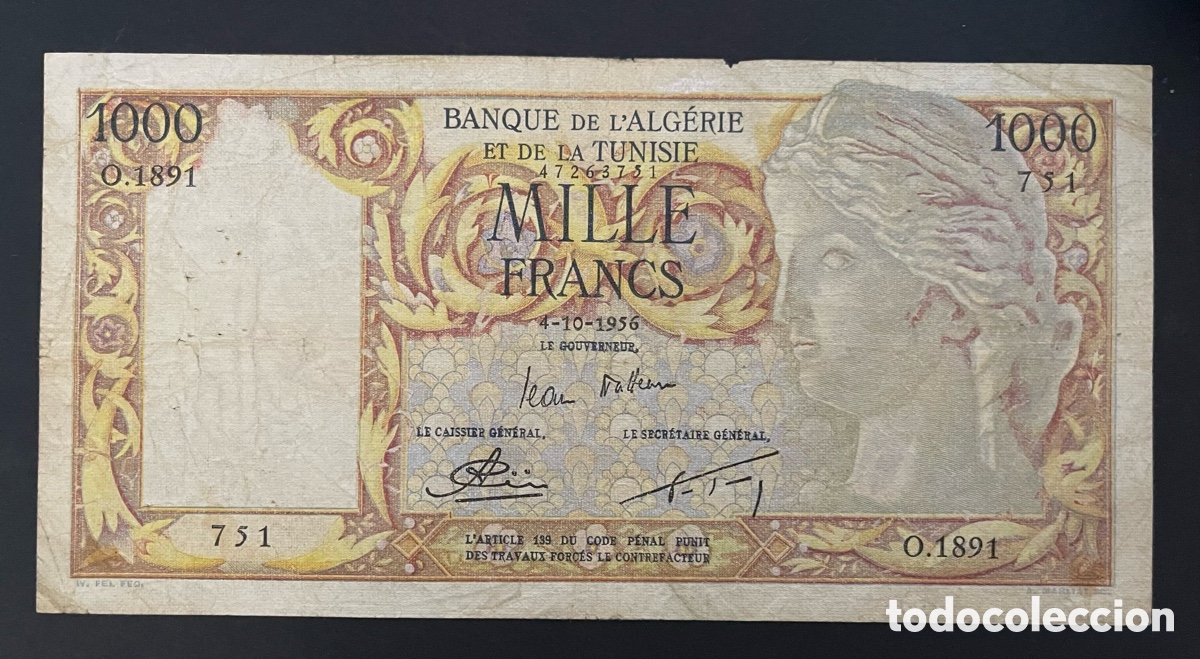 Billetes extranjeros: CMC ARGELIA (ALGERIA) 1000 FRANCOS 1956 PICK 107B BC-