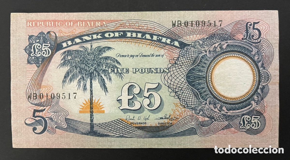 Billetes extranjeros: CMC BIAFRA 5 LIBRAS 1968 PICK 6-A MBC+