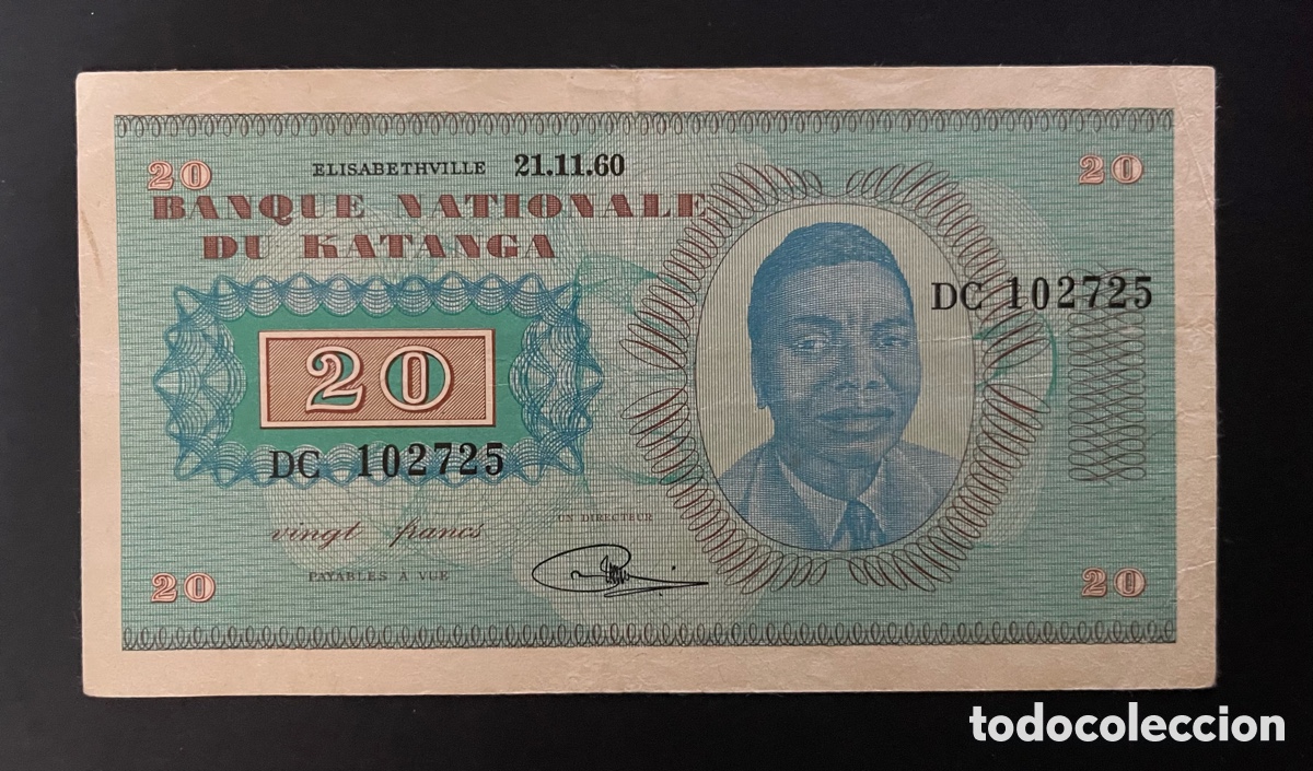 Billetes extranjeros: CMC KATANGA 20 FRANCOS 1960 PICK 6-A MBC