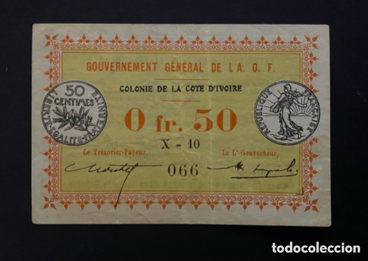 Billetes extranjeros: CMC COSTA DE MARFIL (IVORY COAST) 0.50 FRANCOS 1917 PICK 1-B EBC