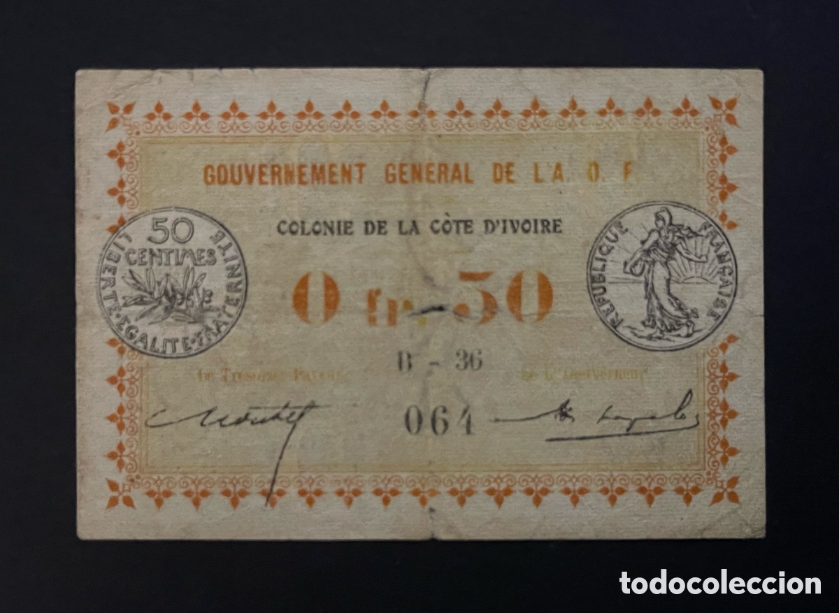 Billetes extranjeros: CMC COSTA DE MARFIL (IVORY COAST) 0.50 FRANCOS 1917 PICK 1-A BC