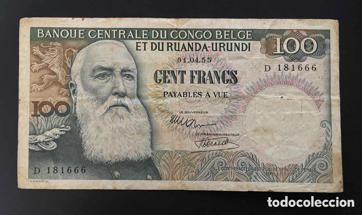 Billetes extranjeros: CMC CONGO BELGA (BELGIAN CONGO) 100 FRANCOS 1955 PICK 35 BC