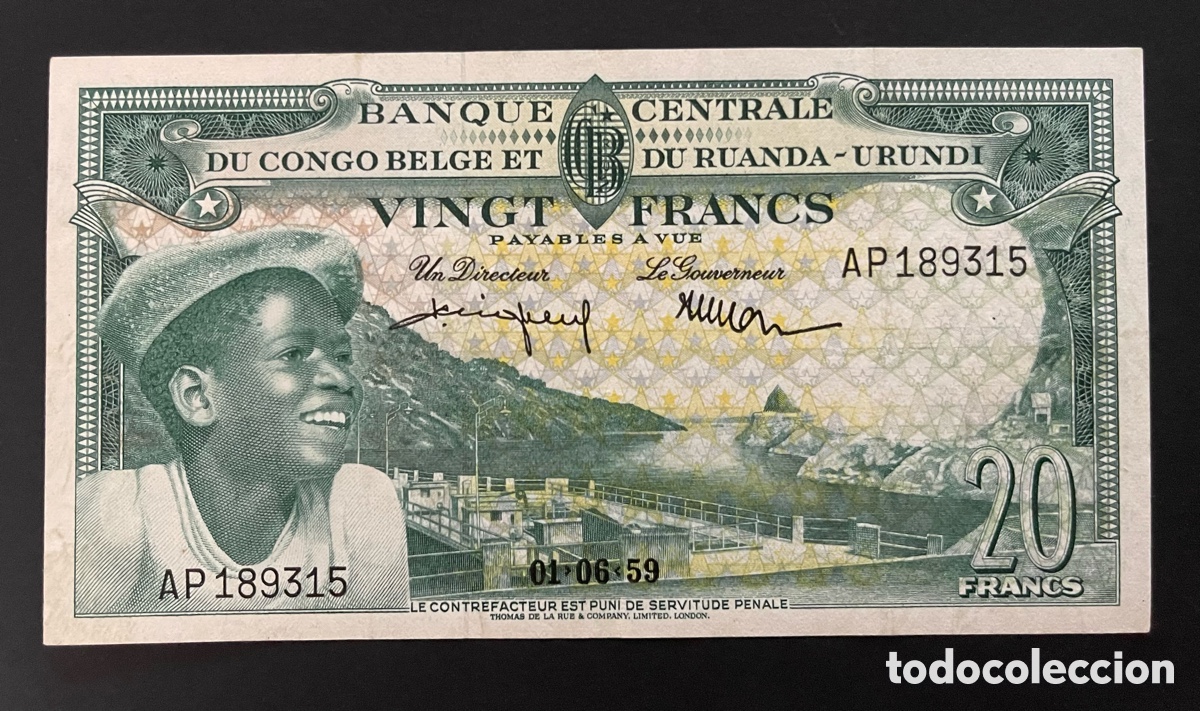Billetes extranjeros: CMC CONGO BELGA (BELGIAN CONGO) 20 FRANCOS 1959 PICK 31 EBC