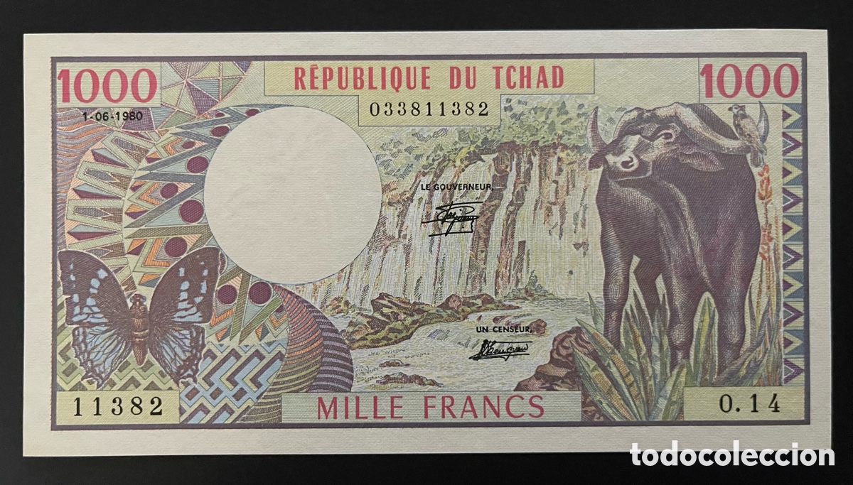 Billetes extranjeros: CMC CHAD 1000 FRANCOS 1980 PICK 7 SC