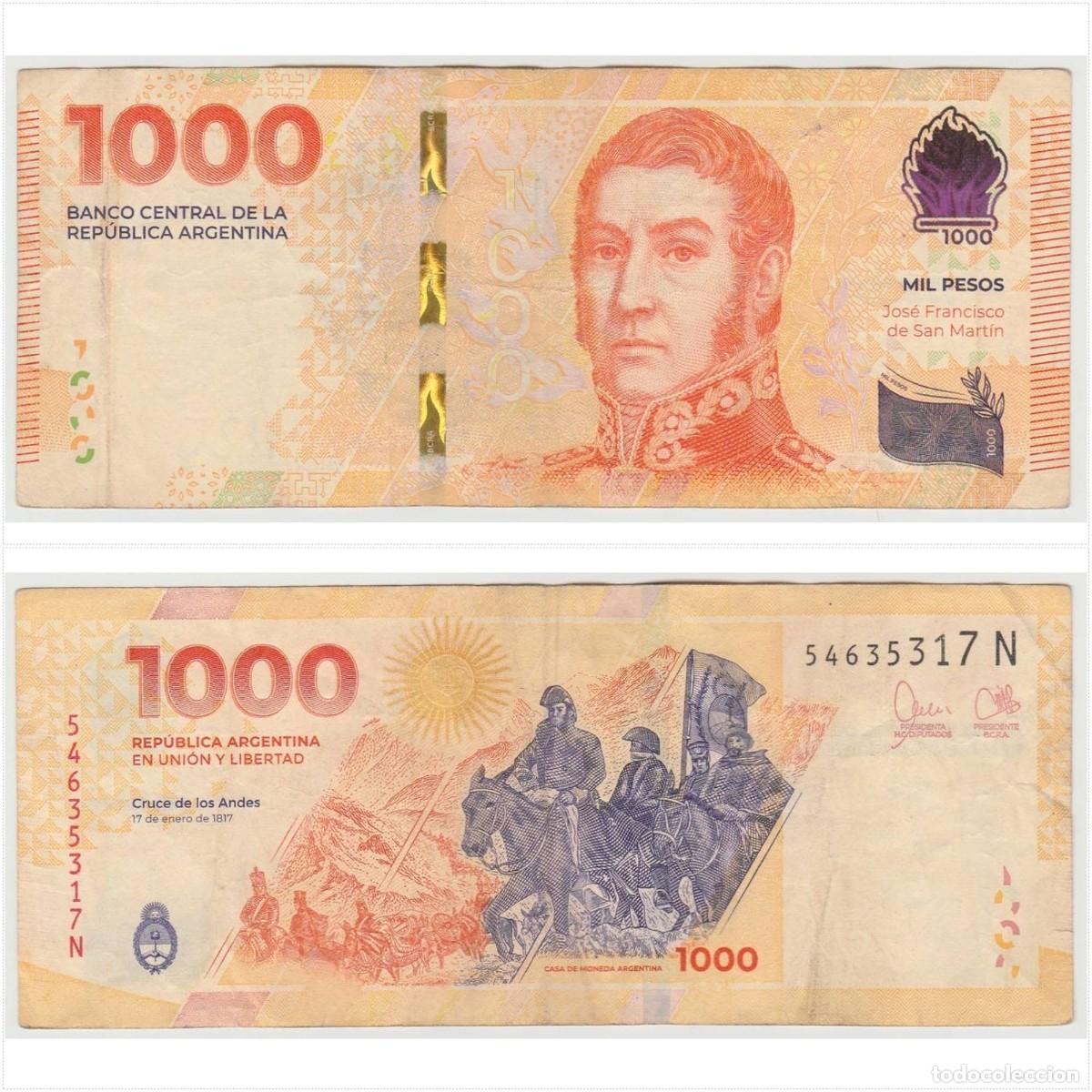 Billetes extranjeros: Argentina 1000 Pesos 2023 n/s 54635317N Circulado (el billete de la foto)