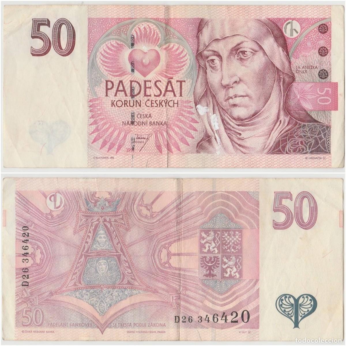 Billetes extranjeros: Rep&uacute;blica Checa 50 Coronas 1997 n/s D26 346420 Circulado (el billete de la foto)