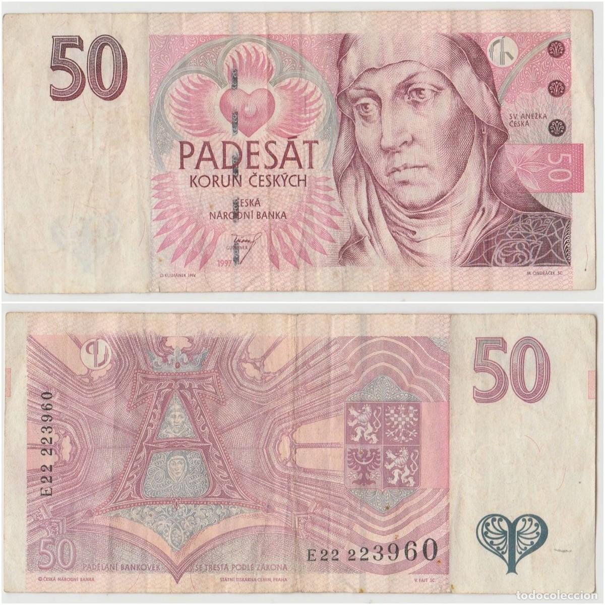 Billetes extranjeros: Rep&uacute;blica Checa 50 Coronas 1997 n/s E22 223960 Circulado (el billete de la foto)