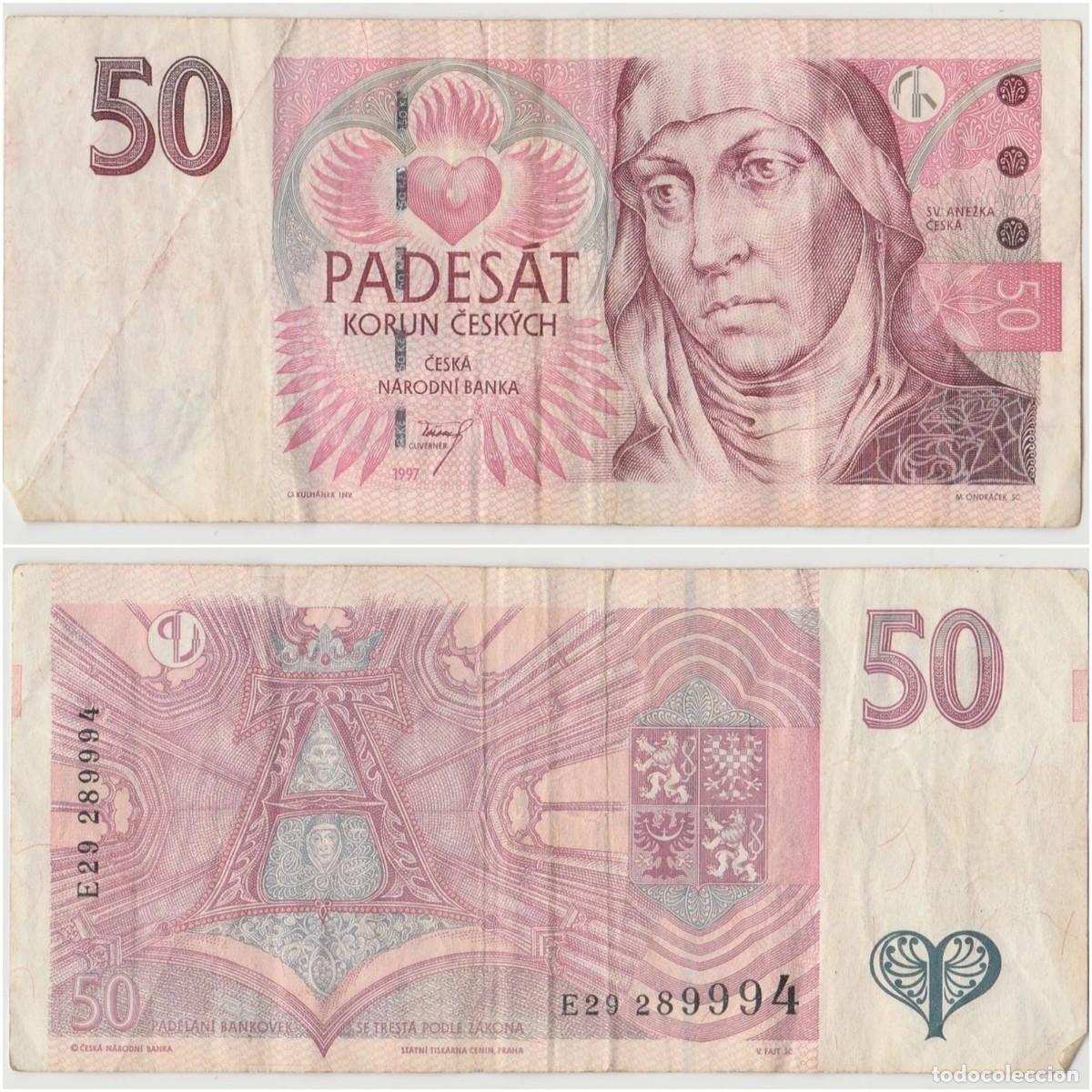 Billetes extranjeros: Rep&uacute;blica Checa 50 Coronas 1997 n/s E29 289994 Circulado (el billete de la foto)