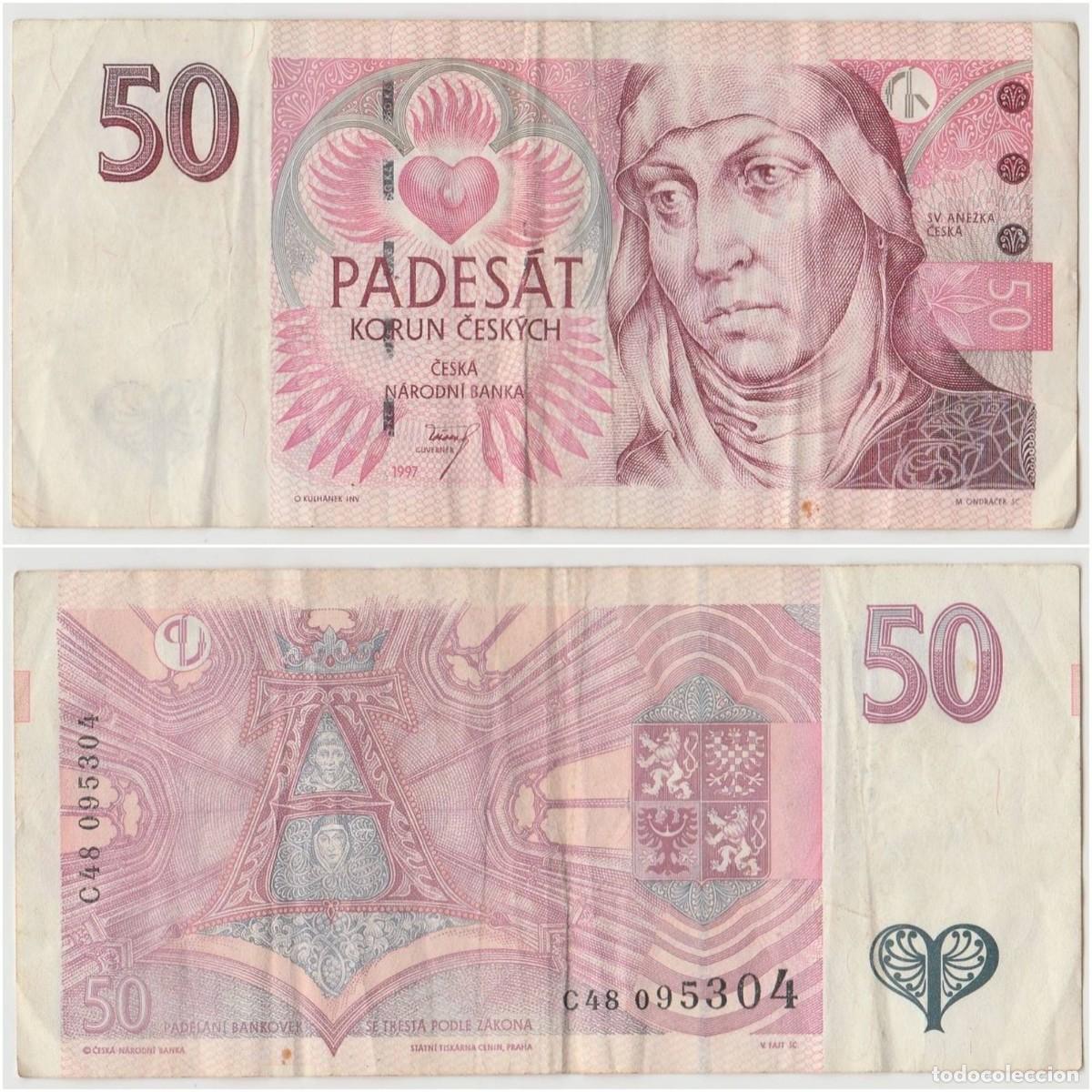 Billetes extranjeros: Rep&uacute;blica Checa 50 Coronas 1997 n/s C48 095304 Circulado (el billete de la foto)