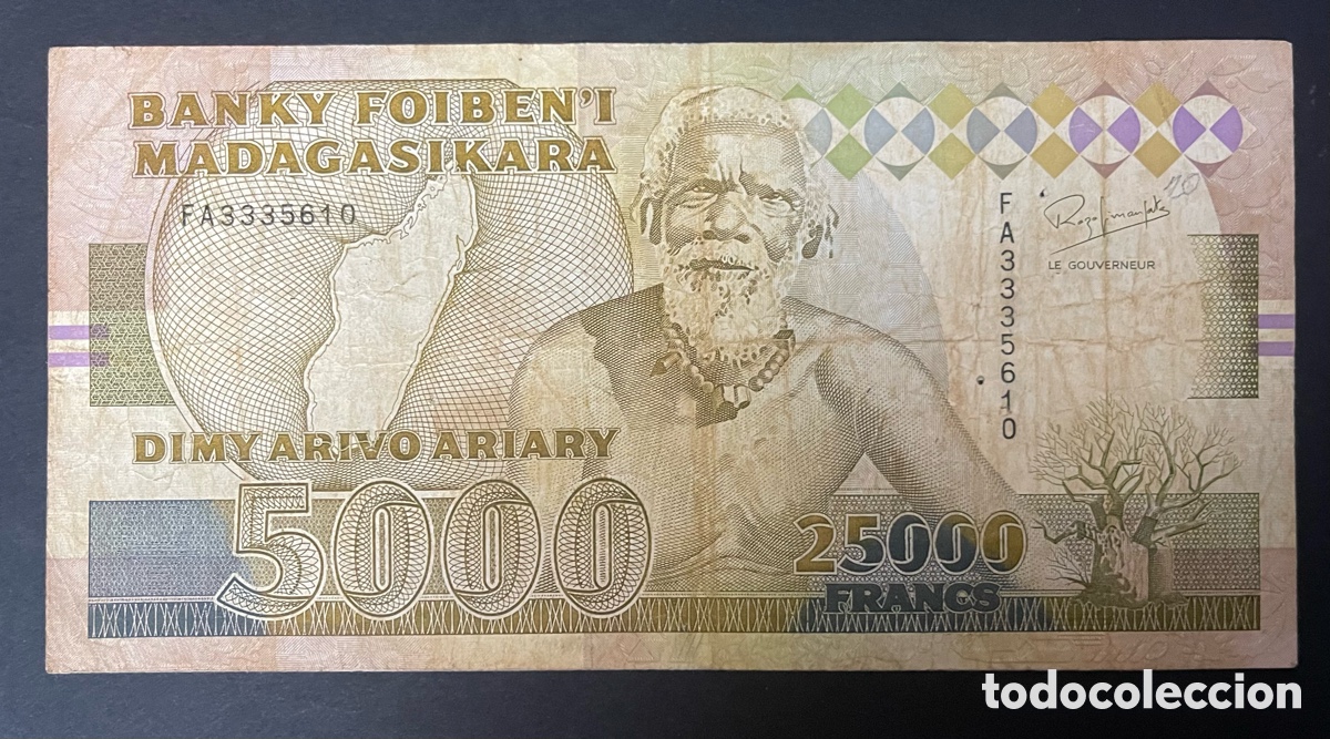 Billetes extranjeros: CMC MADAGASCAR 25000 FRANCOS 1993 PICK 74A BC