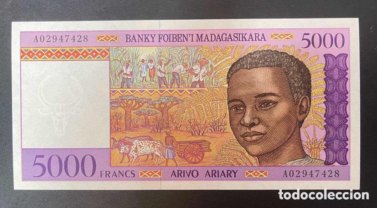 Billetes extranjeros: CMC MADAGASCAR 5000 FRANCOS 1995 PICK 78-A SC