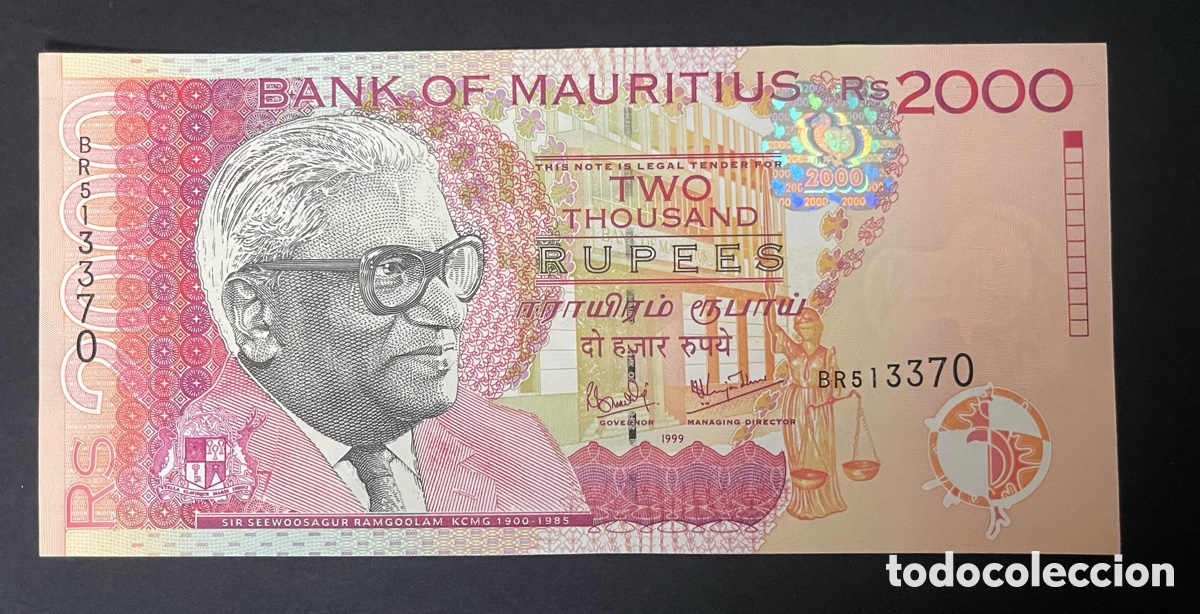 Billetes extranjeros: CMC MAURICIO (MAURITIUS) 2000 RUPIAS 1999 PICK 55 SC