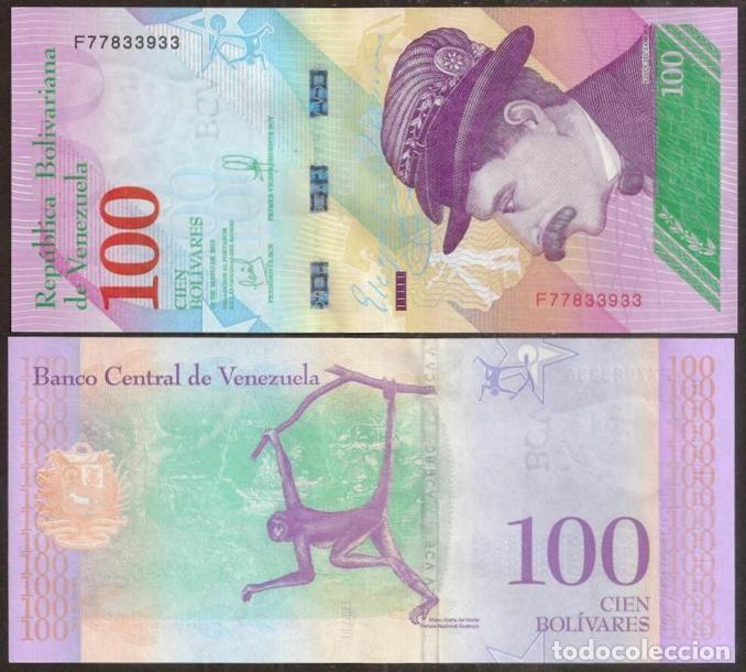 Billetes extranjeros: VENEZUELA. 100 bolivares 18.05. 2018. S/C. Fauna. Mono.