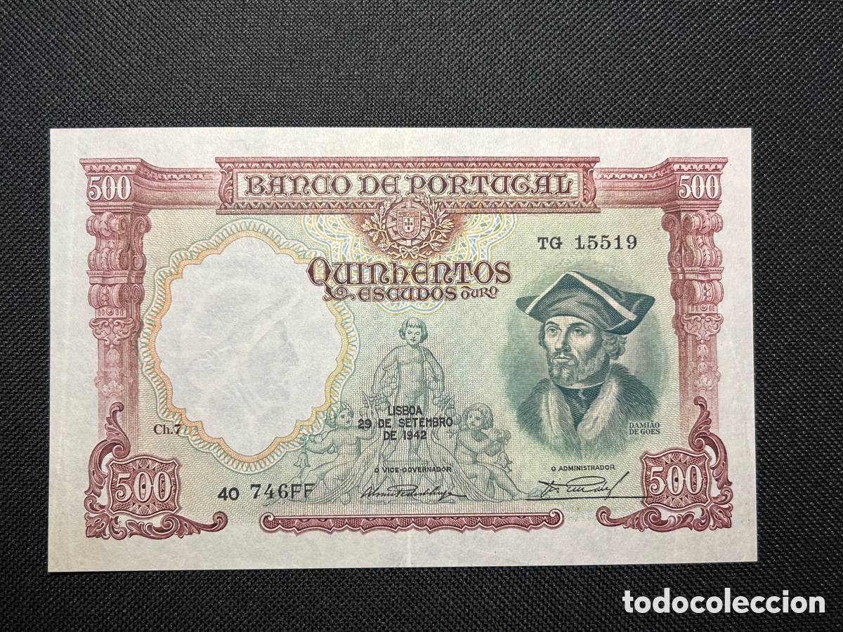 Billetes extranjeros: Nota 500 escudos 1942 Dami&atilde;o de Goes Ch7 Pick #155