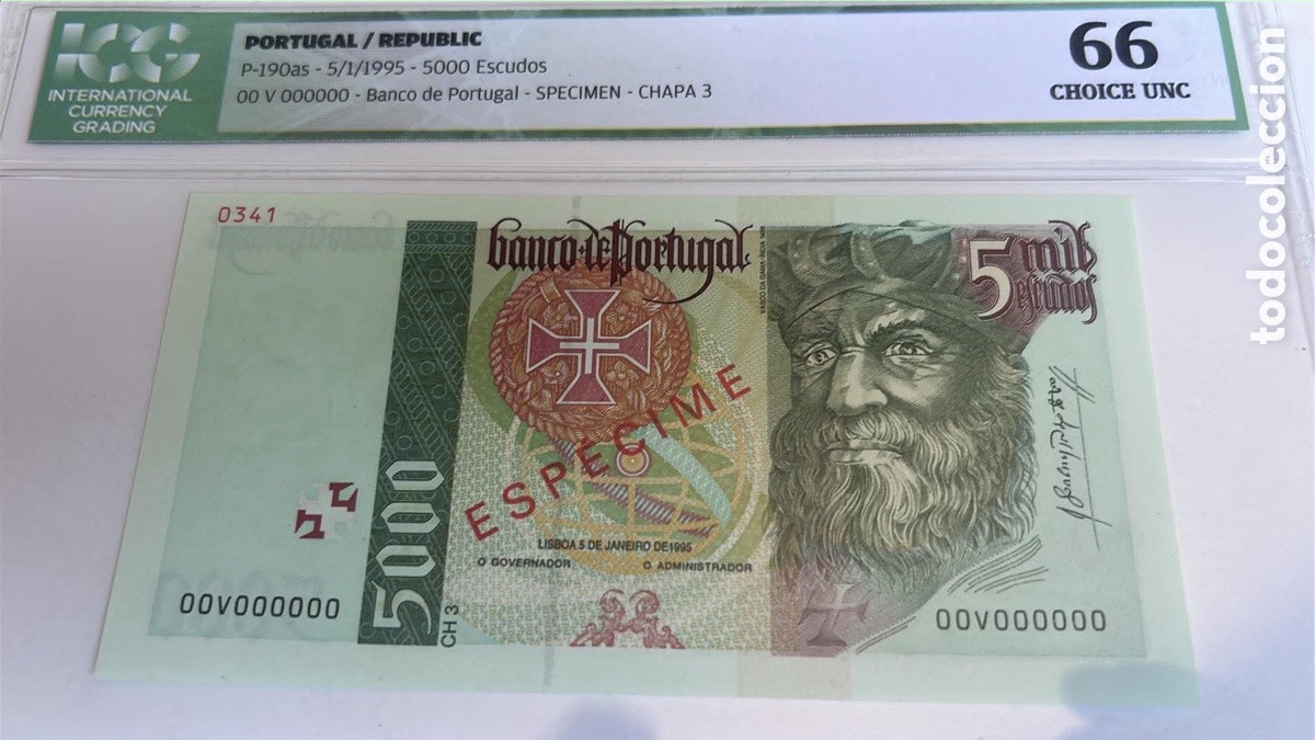 Billetes extranjeros: Portugal Specimen 5000 escudos