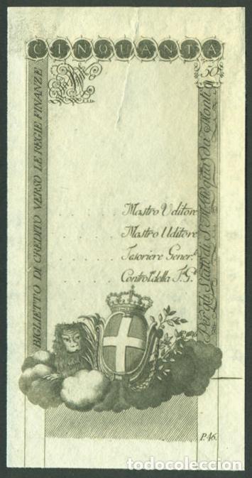 Billetes extranjeros: ITALIA (REGIE FINANZE TORINO, TUR&Iacute;N). Precioso 50 lire 1794. (LEON). Pick S118r. Ver descripcion.