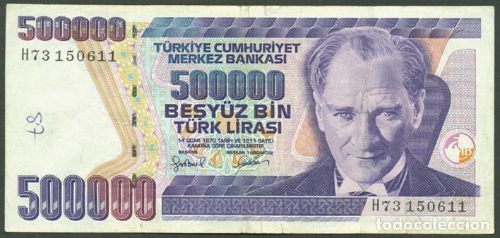Billetes extranjeros: TURQUIA. 500000 lira (1998). Pick 212. Serie H. Sin el cuardrado en la esquina sup derecha.