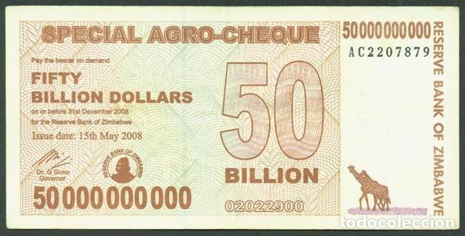 Billetes extranjeros: ZIMBABWE. 50 billiones de dolares 2008. Pick 63.