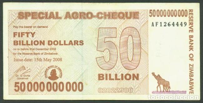 Billetes extranjeros: ZIMBABWE. 50 billiones de dolares 2008. Pick 63.