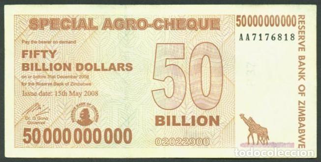 Billetes extranjeros: ZIMBABWE. 50 billiones de dolares 2008. Pick 63.