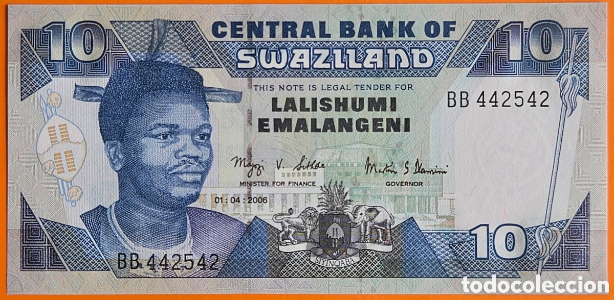 Billetes extranjeros: SWAZILANDIA, 10 EMALANGENI, 2006. SC. PLANCHA.