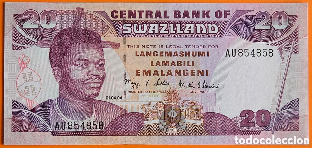 Billetes extranjeros: SWAZILANDIA, 20 EMALANGENI, 2004. SC. PLANCHA.