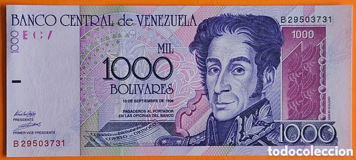 Billetes extranjeros: VENEZUELA, 1000 BOL&Iacute;VARES, 1998. SC. PLANCHA.