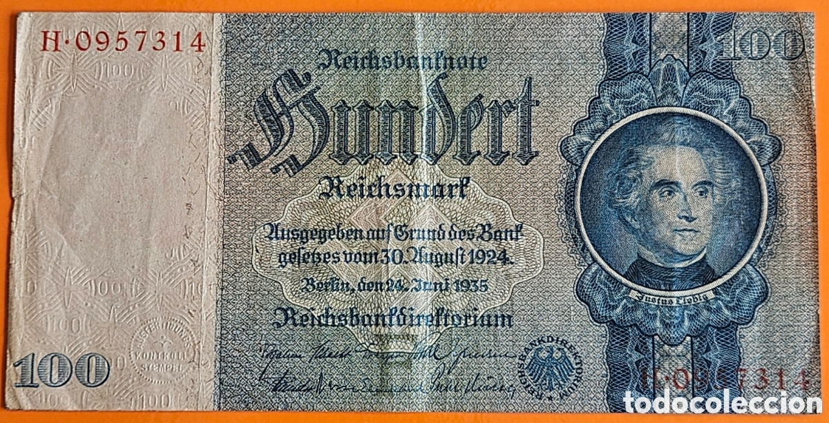 Billetes extranjeros: ALEMANIA, 100 REICHMARKS, 1935.