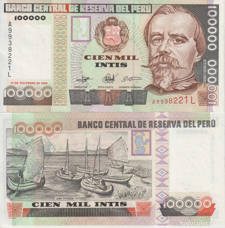 Billetes extranjeros: Peru 100000 intis del 1989 Pick 145 SC/UNC