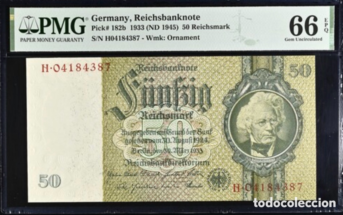 Billetes extranjeros: Billete 50 Reichmark 1933 Germany PMG 66 Pick 182b