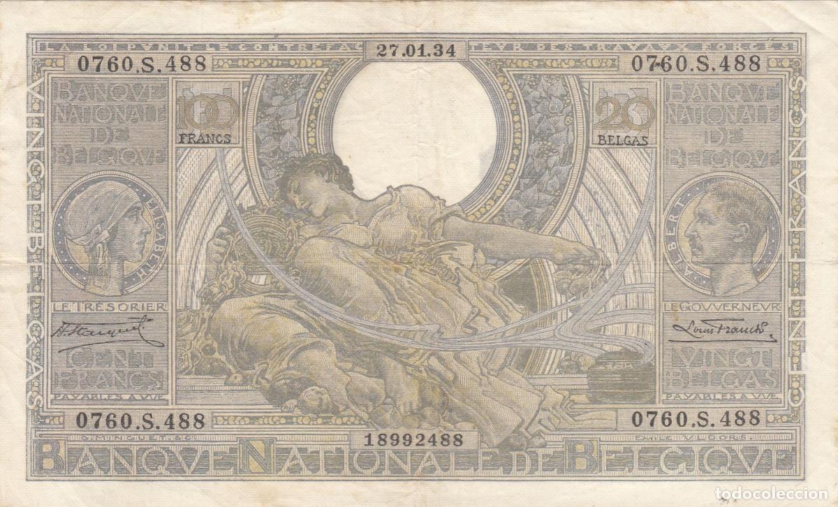 Billetes extranjeros: CRBX0174 BILLETE BELGICA 100 FRANCOS 1934 MBC