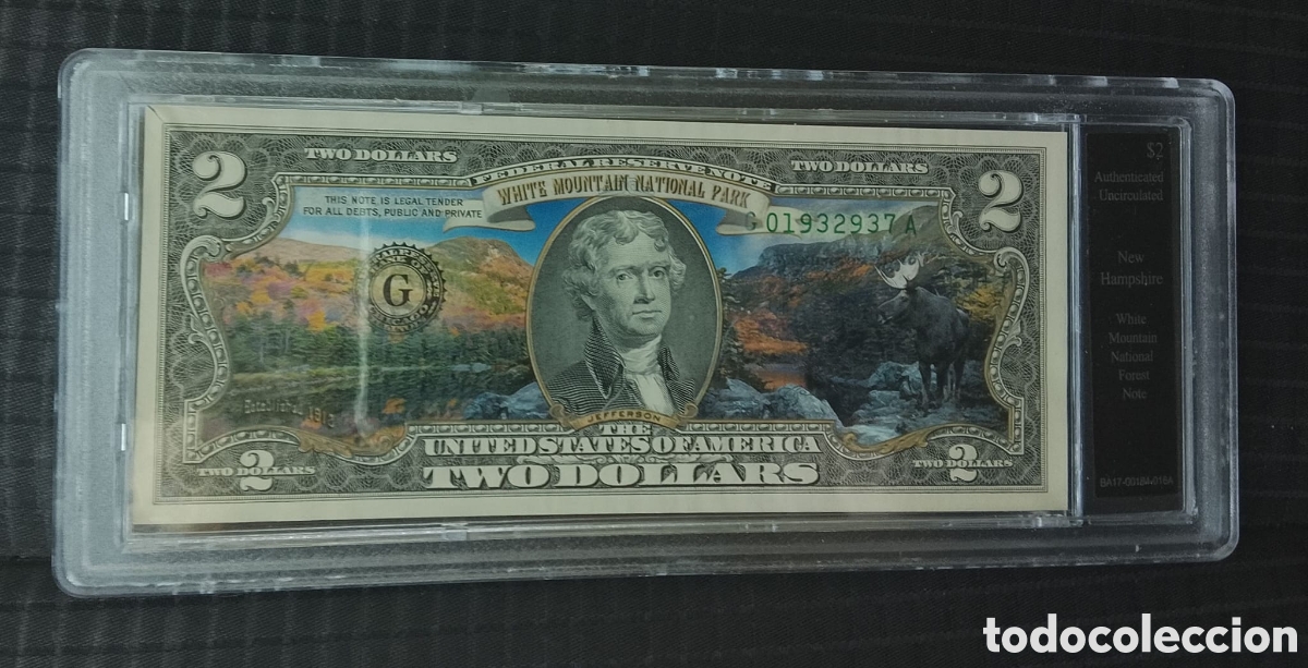 Billetes extranjeros: Billete 2 d&oacute;lares New hampshire