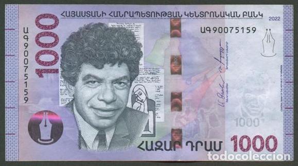 Billetes extranjeros: ARMENIA. 1000 dram 2022. REPOSICION - serie 9. H&iacute;brido. P. Sevak - poeta.