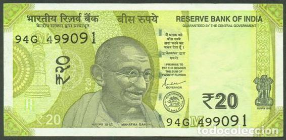 Billetes extranjeros: INDIA. 20 rupees 2021. Letra M.