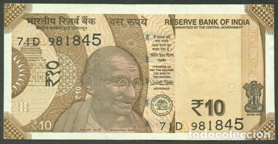 Billetes extranjeros: INDIA. 10 rupees 2018. Letra A.