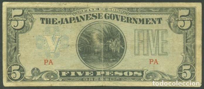 Billetes extranjeros: FILIPINAS. Ocupacion japonesa II G.M. 5 pesos (1942). Pick 107 a. Papel oscuro.