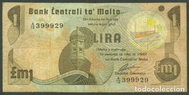 Billetes extranjeros: MALTA. 1 lira L.1967(1979). Pick 34 b. Con punto.