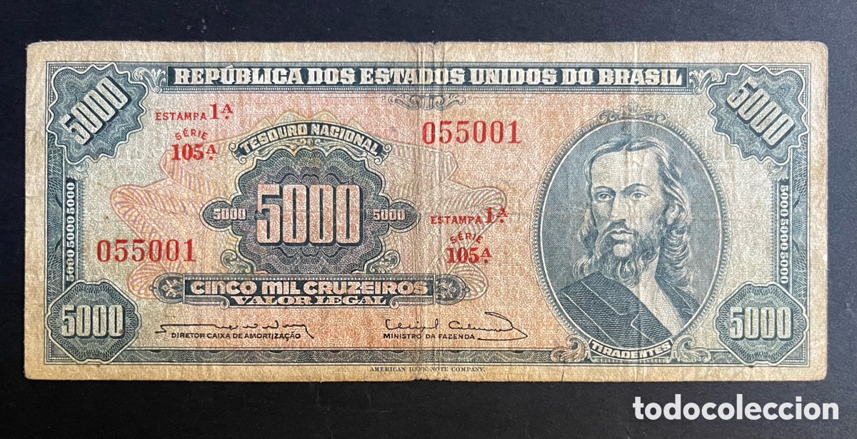 Billetes extranjeros: CMC BRASIL (BRAZIL) 5000 CRUZEIROS 1963-64 PICK 174-C BC-