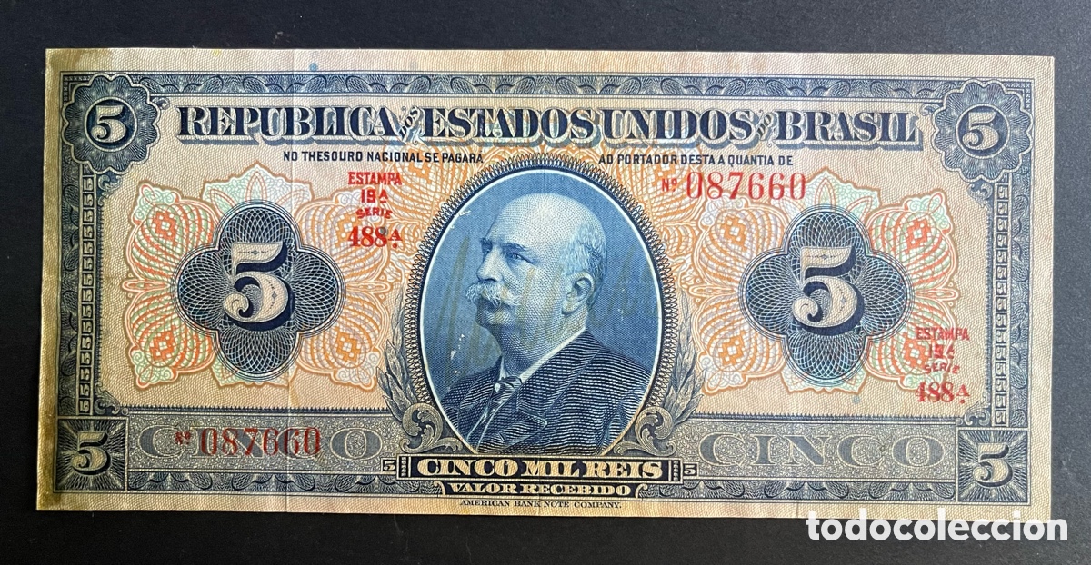 Billetes extranjeros: CMC BRASIL (BRAZIL) 5000 CRUZEIROS 1891-1921 PICK 29-C BC