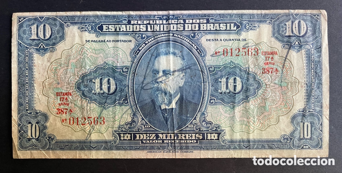 Billetes extranjeros: CMC BRASIL (BRAZIL) 10000 REIS 1925 PICK 39-D BC