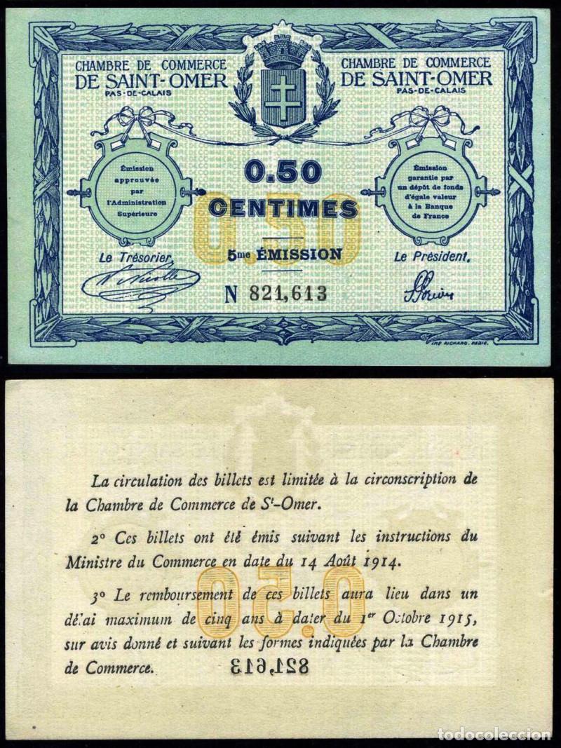 Billetes extranjeros: BILLETE FRANCIA - 50 CENTS - 1915 - BILLETE DE EMERGENCIA - SAINT OMER