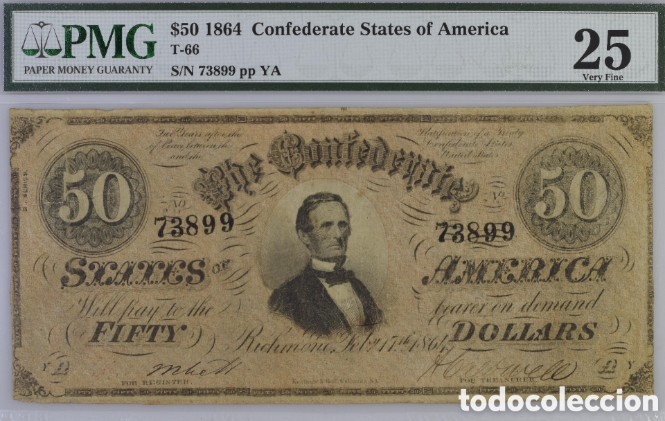 Billetes extranjeros: Billete 50 DOLARES 1864 - ESTADOS CONFEDERADOS DE AM&Eacute;RICA - PMG 25