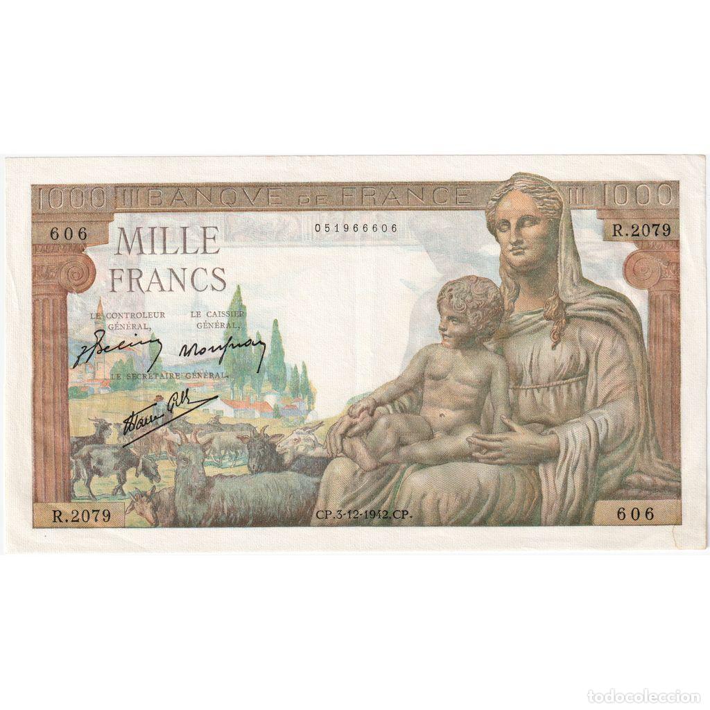 Billetes extranjeros: [#377692] Francia, 1000 Francs, D&eacute;esse D&eacute;m&eacute;ter, 1942-12-03, R.2079, Consecutive